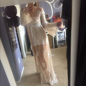 Nude mesh lace slip dress